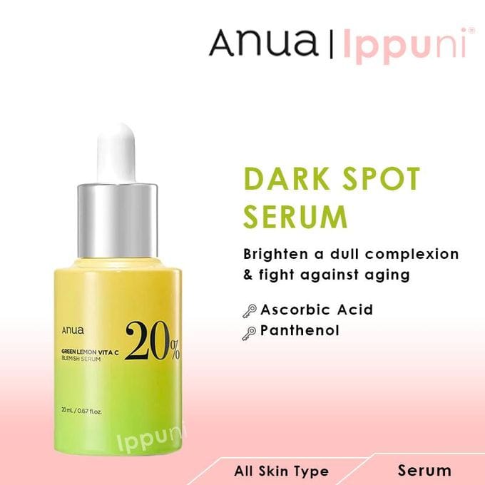 Anua Green Lemon Vita C Blemish Serum with Vitamin C. Brightens, Removes Dark Spots, Discolorations, Wrinkles, Fine Lines, Fades Hyperpigmentations, Moisturizes, Smooths, Makes...