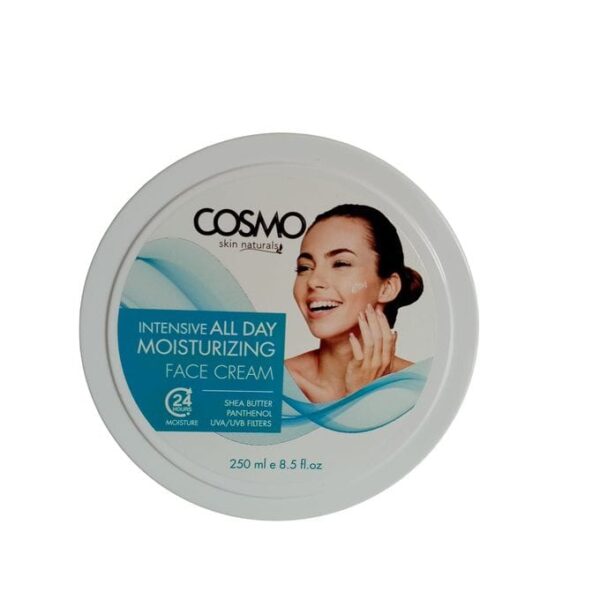 Cosmo Shea Butter Intensive all day moisturizing Face Cream. Hydrates, Moisturizes, Smooths, Softens, Evens, Glows, Sooths, Protect the skin from damage and has UV Fillters to...